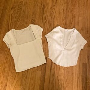 Set of 2 White Garage Trendy Short Sleeve Tops